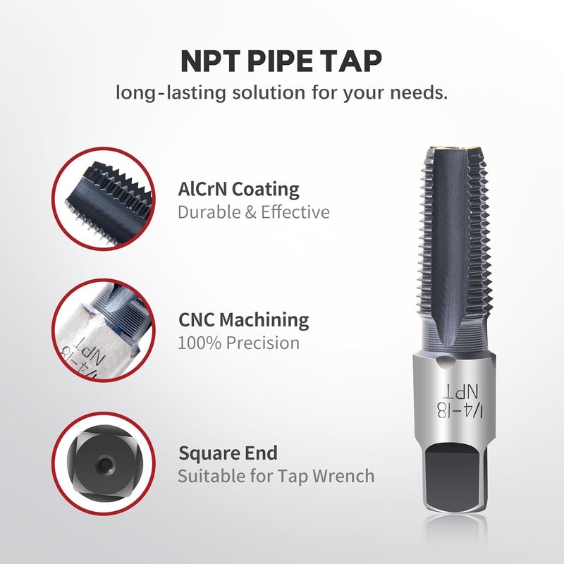 ColumPRO 1/4”-18 NPT Pipe Tap with AlCrN Coating, Heavy-Duty High Speed Steel for Tapping Stainless Steel, Metal, Brass, PVC - Image 4
